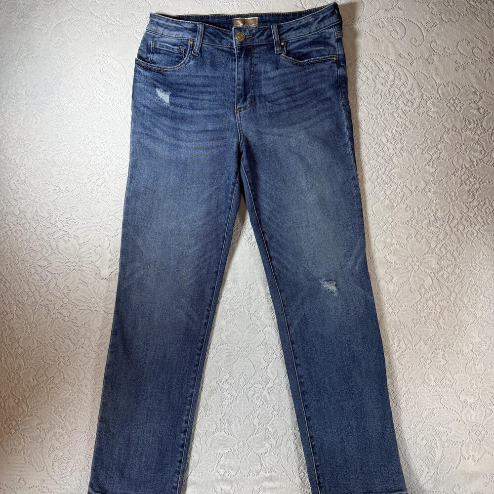 KUT From The Kloth Rosa Jeans Womens 10 Blue High Rise Ankle Straight Distressed